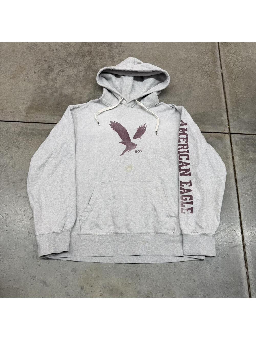 vintage american eagle grey big logo hoodie size large HAS STAINS